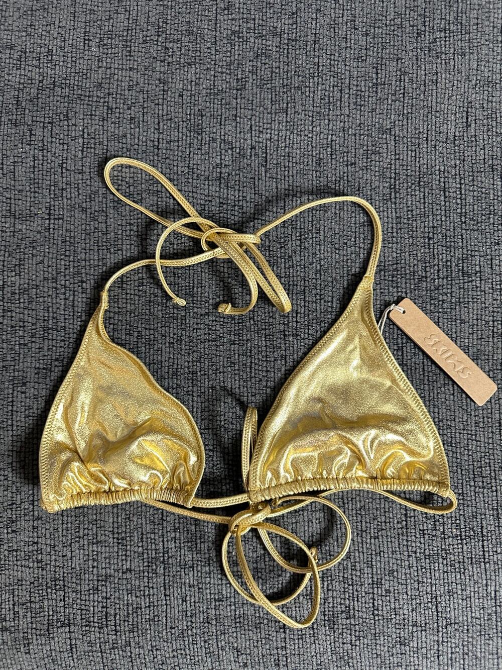 SKIMS Metallic Swim Triangle Top Gold size M NWT Shimmer Halter